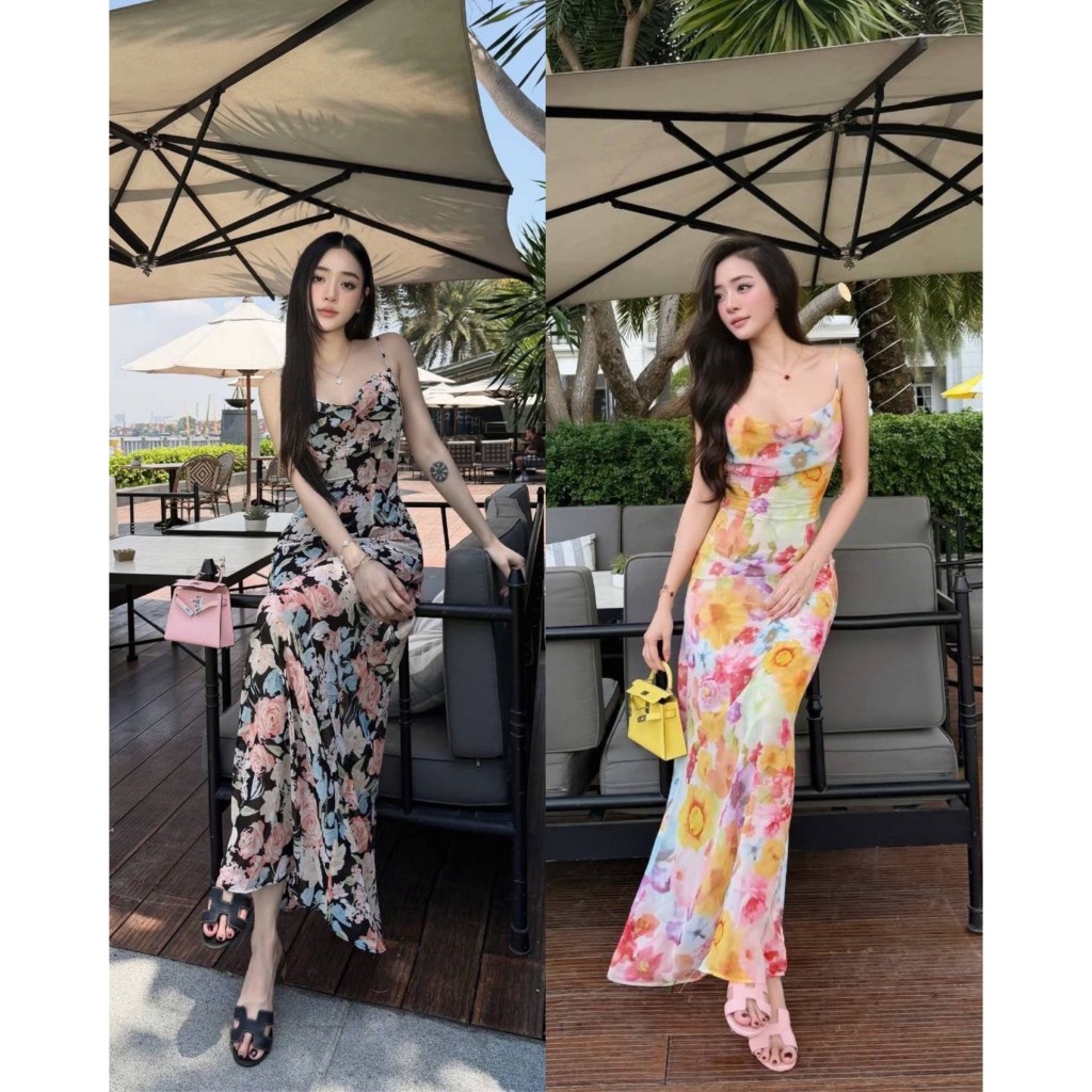 ChouChou Brand: Maxi dress Collection Summer  เดรสคอถ่วงเนื้อผ้าพิมพ์ลายดอกไม้ ราคา ถูกที่สุด ดีลบีเคเค