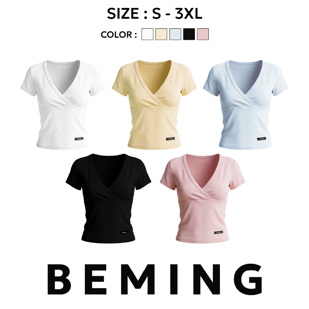 Bemingtop1155(S-3XL)-Lora Top เสื้อทรงเข้ารูปดีไซน์ไขว้ช่วงอก ช่วยพรางช่วงเอวและเสริมทรงให้ดูมีมิติ