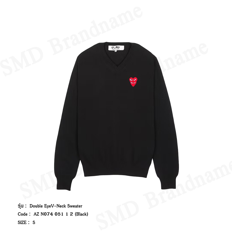 Play Comme des Garçons เสื้อสเวตเตอร์ผู้ชาย รุ่น Double Eye V-Neck Sweate Code: AZ N074 051 1 2 (Bla