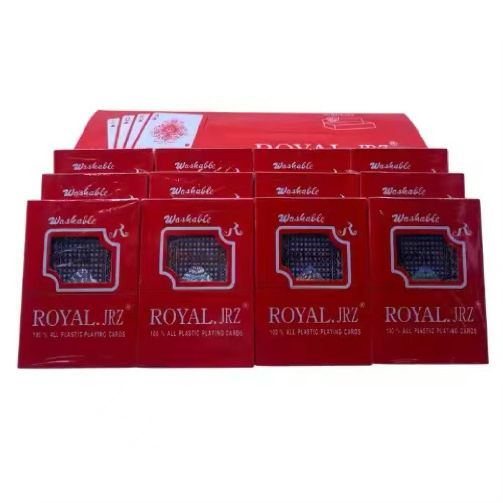 【1 ชุด】พลาสติก ROYAL.JRZ ใบเล็ก กล่องแดง ขอบขาว อย่างดี สุดฮิต การ์ดเกม 12 สำรับ