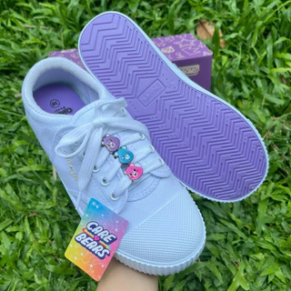 💦พร้อมส่ง💦CHAPPY ลิขสิทธ์แท้ รองเท้าผ้าใบนักเรียนหญิง รุ่น CB-008 Care Bears หมีแคร์แบร์ มี 31-42 ผ้าใบสีขาวพื้นม่วง