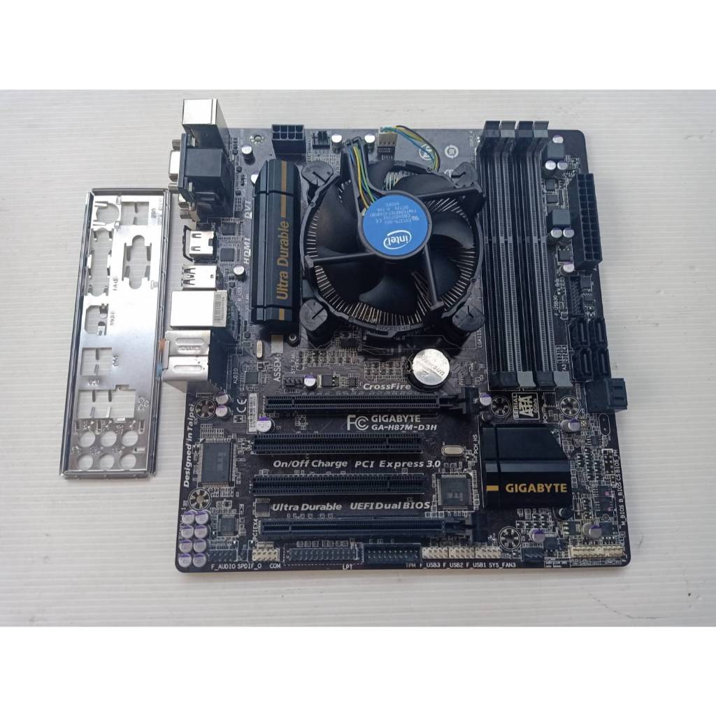 Mainboard 1150 Gigabyte GA-H87M-D3H REV1.1  มีฝาหลัง + CPU Intel Core i7-4770 พร้อมซิงค์พัดลมอินเทล