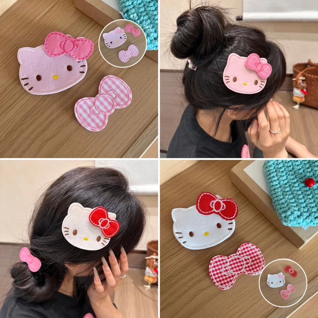 พร้อมส่ง!🇹🇭 ราคา/เซ็ต Kitty Soft Patch Clip แผ่นแปะผมตีนตุ๊กแก ลายคิตตี้&โบว์ วัสดุผ้านุ่มน่ารัก ติดแน่น ไม่เจ็บไม่กินผม
