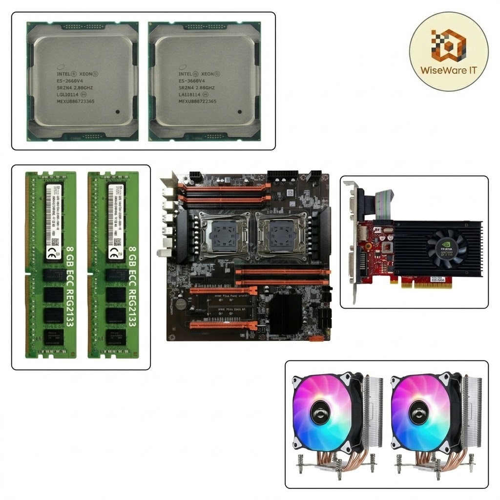 Workstation 28C/56T (ใหม่คละมือสอง) X99 Dual E-ATX + Xeon E5-2660 v4 x2 + RAM 16GB + GT 710