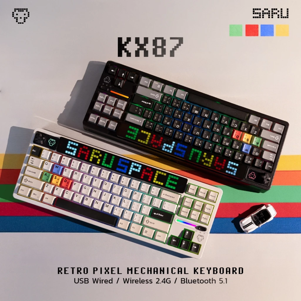 [สินค้าประกันศูนย์ 1 ปี] SARU คีย์บอร์ดเกมมิ่ง KX87 Dual LED Pixel Art Screen/Knob ขนาด TKL 80% 87 ปุ่ม