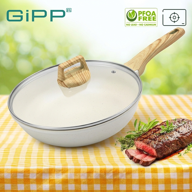 GIPP กระทะหินลาวา อัพเกรดวัสดุไม่ติด 20/24/28cm กระทะ กระทะหินอ่อน ชุดกระทะ ใช้ได้กับเตาทุกประเภท ทำความสะอาดง่าย