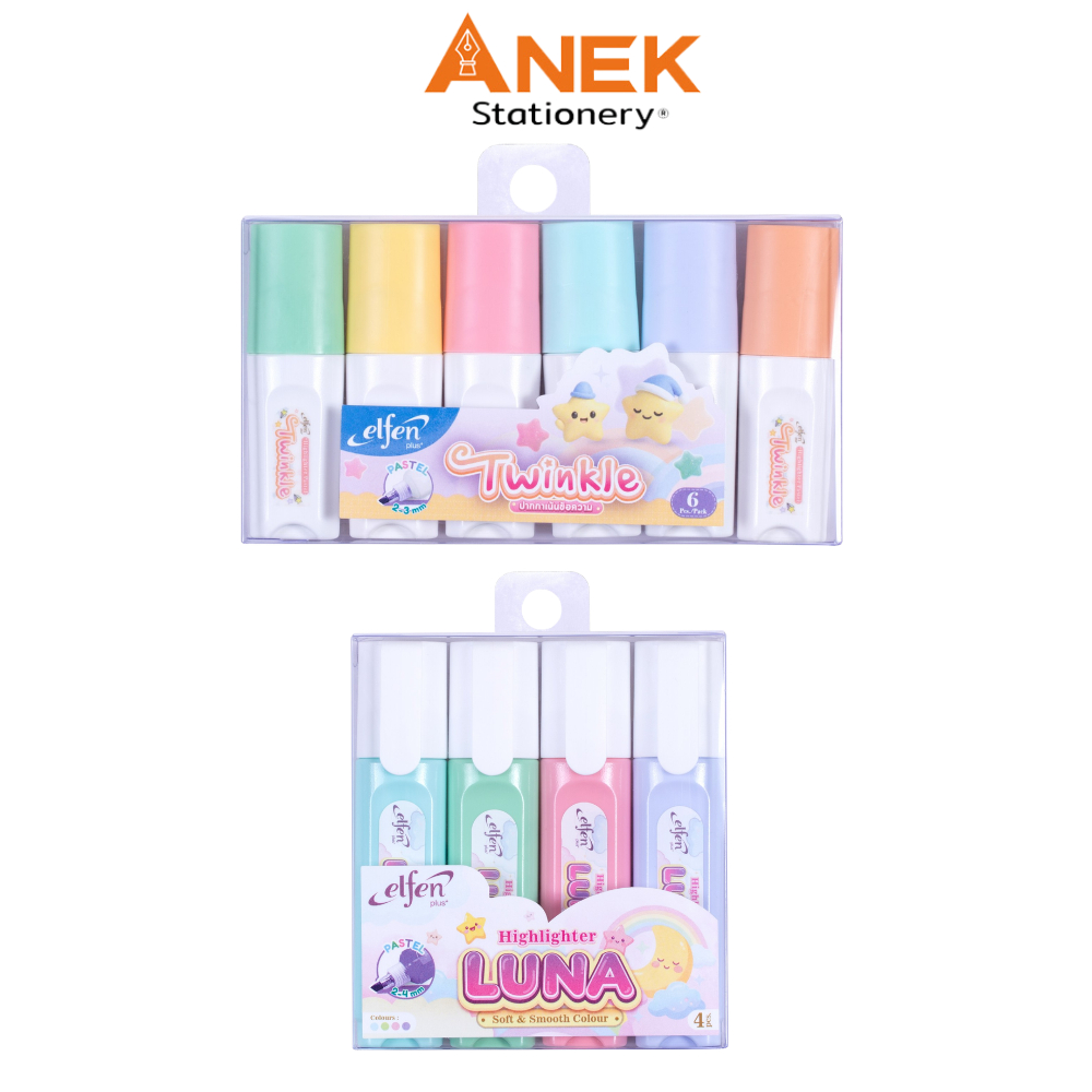 Elfen(เอลเฟ่น) ปากกาเน้นข้อความ Luna,Twinkle โทนสีพาสเทล (1แพ็ค)