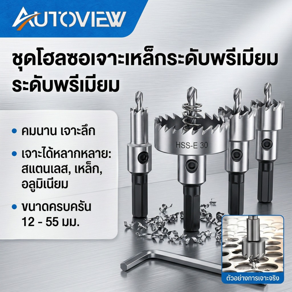 Autoview โฮลซอเจาะเหล็กหนา โฮลซอคาร์ไบด์ โฮลซอแบบเจาะลึก ขนาด 14-65 มิล เจาะสแตนเลส โฮลซอ เจาะอลูมิเนียม เจาะ pvc ไม