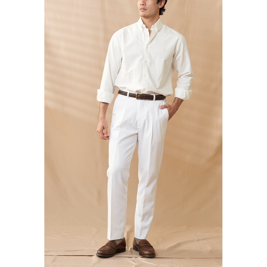 [Code20%ทักแชท] The Alden Easy Trouser สีขาว White | ผ้า Stretch Cotton | Regular Fit 1 จีบ | เอวยางยืดด้านหลัง ราคา ถูกที่สุด ดีลบีเคเค รูปภาพหลัก