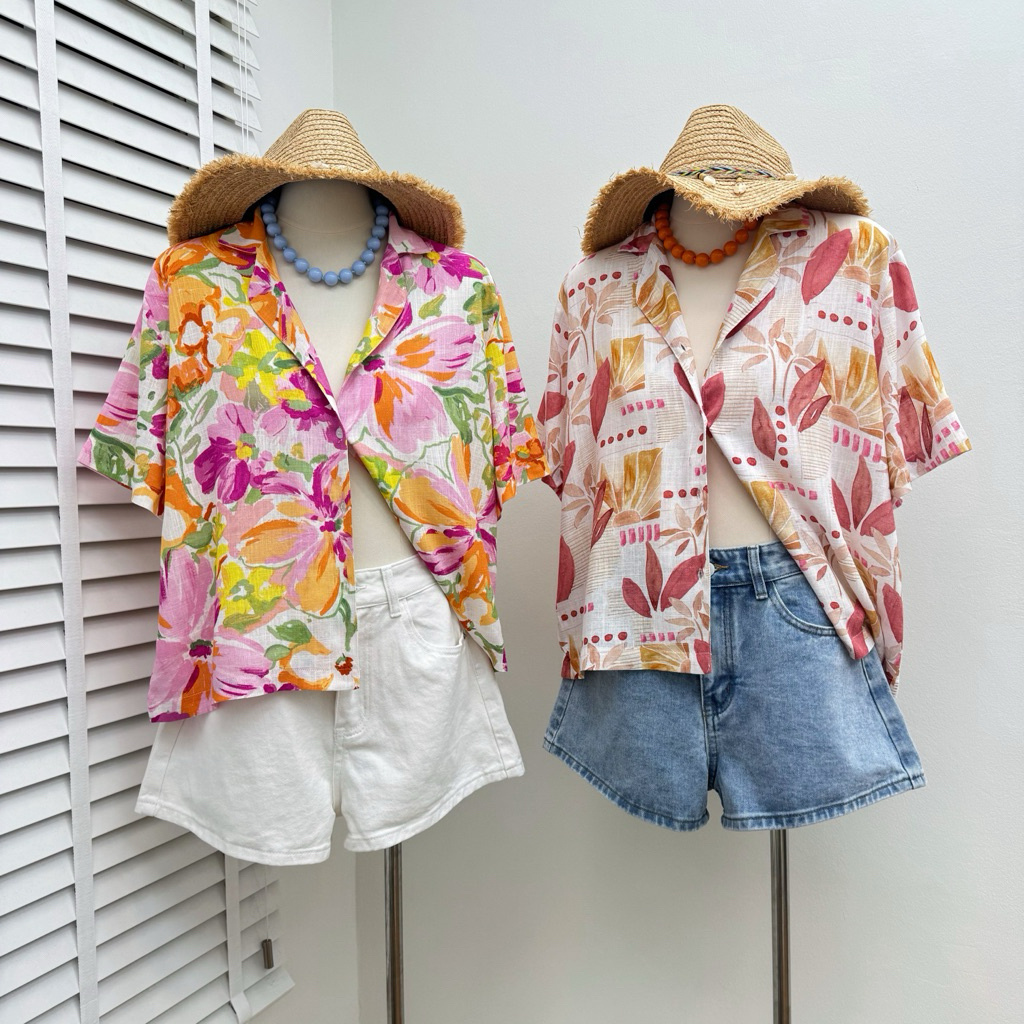 Hawaii shirt เสื้อเชิ้ตฮาวายคอตตอนลินิน