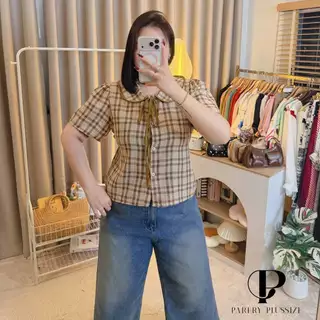 เสื้อสก๊อตคอบัวสาวอวบอ้วน อก38-46 หน้าผ้า 48 ผ้าทอลายสก๊อต รุ่น ช3