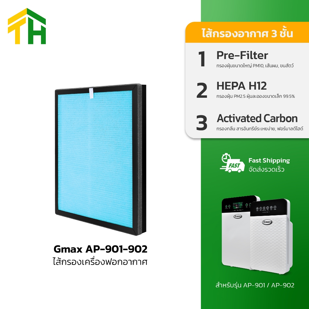 Gmax ไส้กรอง เครื่องฟอกอากาศ รุ่นAP-901,AP-902 รหัสสินค้า AP-901-902 สำหรับพื้นที่ 35 ตรม.(ปี 2024-2025)