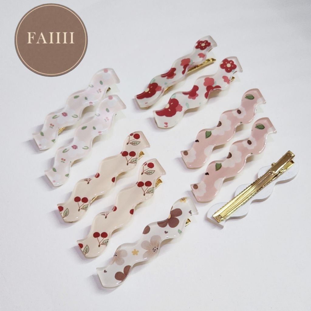 📦 กิ๊บผมทรงโค้ง ลายดอกและผลไม้ | 1คู่ | ขนาด 6 cm