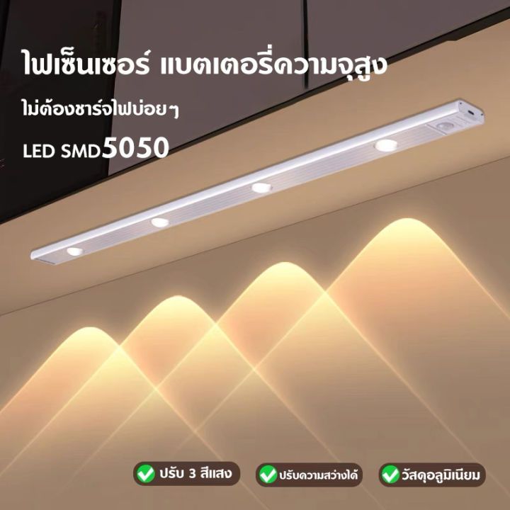 โคมไฟแถบแม่เหล็กชาร์จได้ แสงลอนคลื่นและเนินเขา ไม่ใช้สายไฟ มีเซนเซอร์ตรวจจับคน สำหรับตู้ครัว
