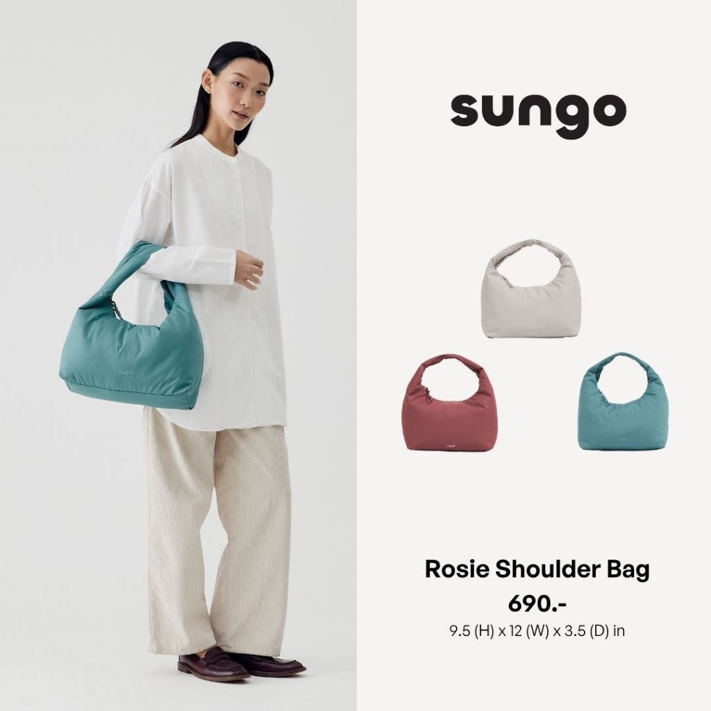 Sungo Rosie Shoulder Bag (SG023)  กระเป๋าทรงถัง ผ้าพัฟฟี่ มี 3 สี Puffy Barrel Shoulder Bag ผู้หญิง