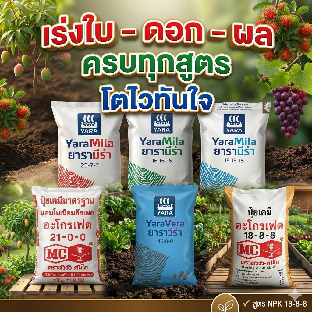 ปุ๋ยแบ่งขาย 1 กก. YaraMila เร่งใบเขียว ผักโตไว เร่งดอก เร่งผล ใช้ได้ทุกพืช พร้อมส่ง