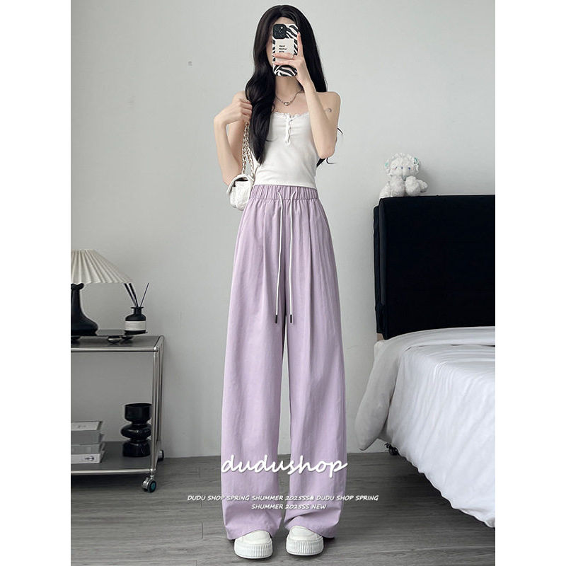 [Simple solid color casual pants]วินเทจลมสูงถนนผู้หญิงเรียบง่ายแนวโน้มสีทึบกีฬากางเกงลำลอง