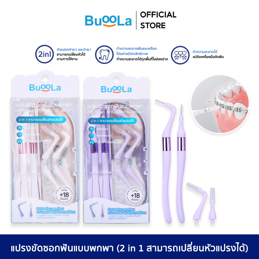 Buoola แปรงขัดซอกฟัน (แบบพกพา) ทำความสะอาดบริเวณซอกฟันได้อย่างทั่วถึง ขนแปรงนุ่มพิเศษ หัวแปรงยืดหยุ่น