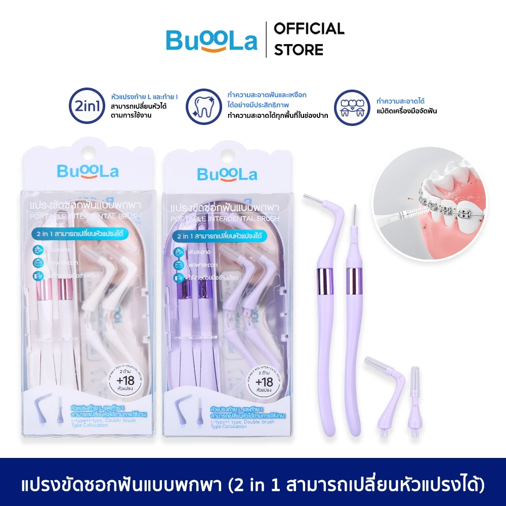 Buoola แปรงขัดซอกฟัน (แบบพกพา) ทำความสะอาดบริเวณซอกฟันได้อย่างทั่วถึง ขนแปรงนุ่มพิเศษ หัวแปรงยืดหยุ่น