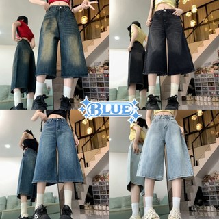 มีไซซ์ S-2XL | กางเกงขากระบอก กางเกงยีนส์ขาสั้น ทรงหลวมขากว้าง เอวสูง สไตส์วินเทจ มีหลายสีให้เลือก#1142