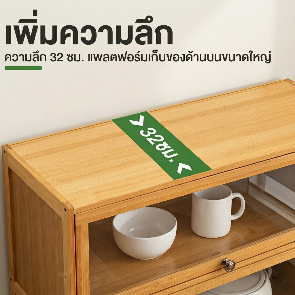 ตู้เก็บของในครัว ชั้นเก็บของ ตู้ไซด์บอร์ด อเนกประสงค์ วัสดุไม้ไผ่ แข็งแรงทนทาน ทนน้ำและทนความชื้น ราคา ถูกที่สุด ดีลบีเคเค แกลเลอรีภาพที่ 6