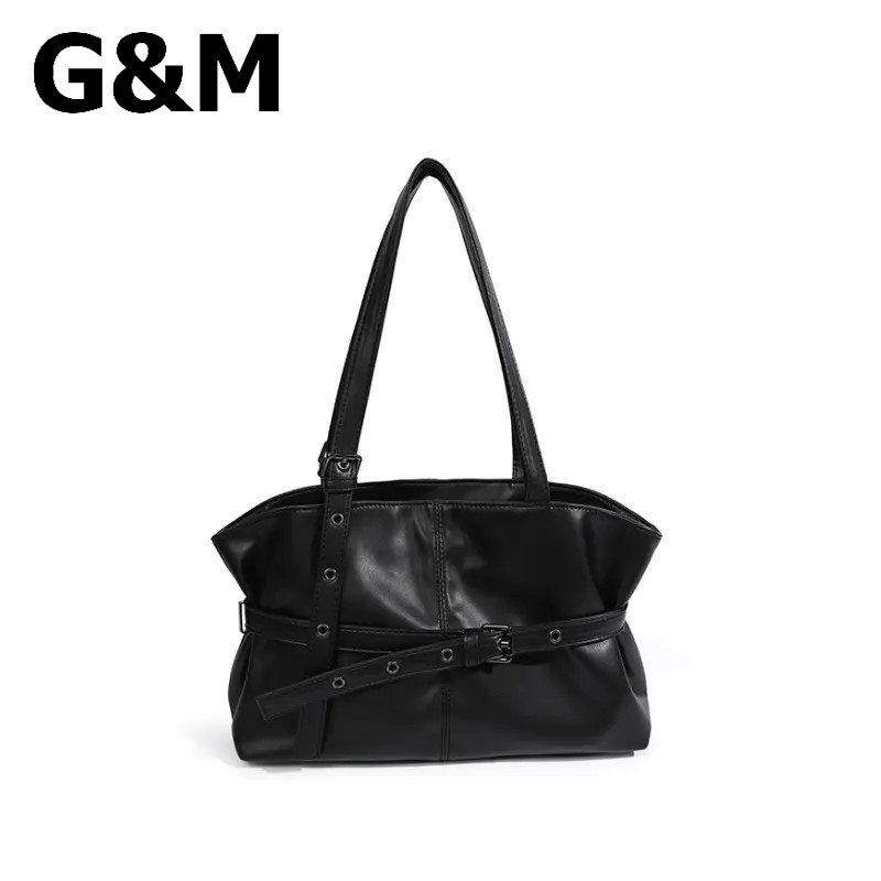 G&M กระเป๋าโท้ตสตรีวินเทจพรีเมียม กระเป๋าสะพายรักแร้หนังพียู ซับในรักเกาหลี แถมฟรี! จี้ห้อยสวยๆ พร้อมสายสะพายไหล่ปรับได้