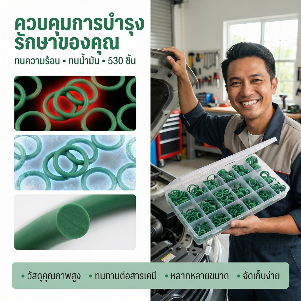 ชุดโอริงO-Ring 530ชิ้น 18ขนาด ยาง NBR สีเขียว ทนความร้อน โอริงซ่อมแอร์รถ/ประปา ครบชุด ป้องกันรั่วซึม