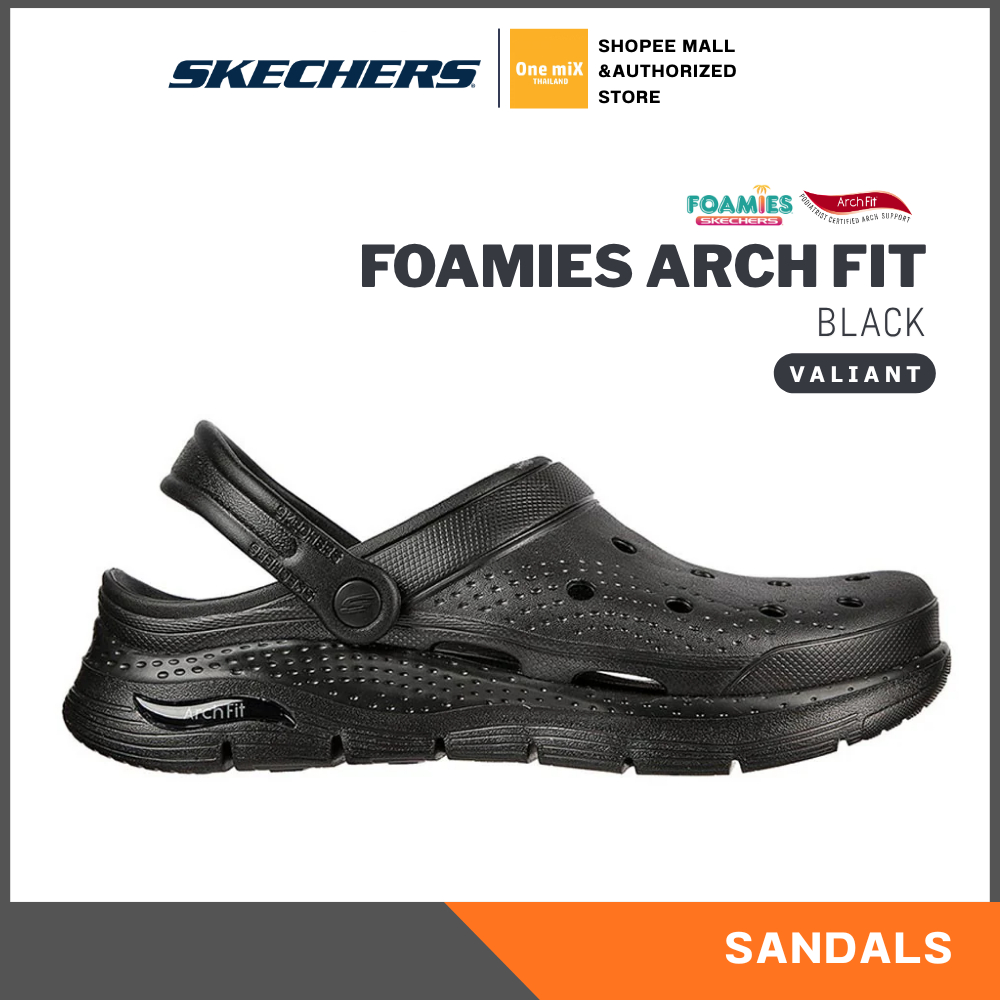 SKECHERS Men's Foamies Arch Fit - Valiant (Black) รองเท้าแตะรัดส้นผู้ชาย เสริมสูง 5 ซม. สเก็ตเชอร์