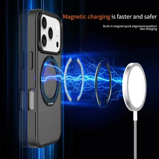 SUPHIAR for iPhone 17 Pro Max เคส 16 15 14 13 หมุน 360° มีขาตั้ง ใสกึ่งทึบ กันกระแทก ชาร์จไฟแม่เหล็ก แข็งแรง แบบผิวด้าน