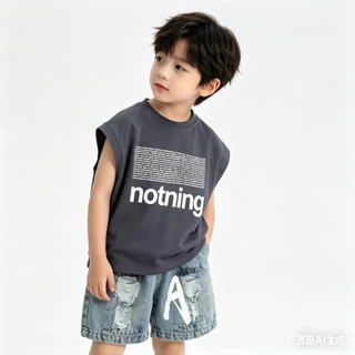 MC243 ชุดแฟชั่นเด็กผู้ชาย 2 ชิ้น เสื้อสีเทา กางเกงยีนส์ ใส่สบาย