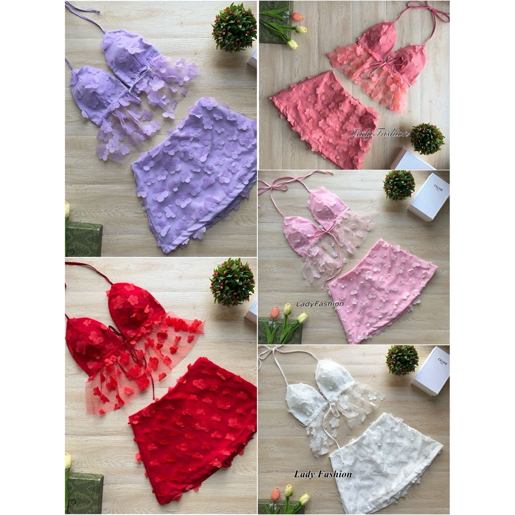 06 🏖🌸 คอลใหม่จ้าสาว Set (เคาท์ดาวน์) ชิ้น  อัพลุคความคิ้วปนเซ็กซี่ กับชุด ผ้าดอกไม้ 3D