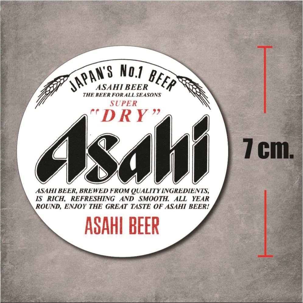 sticker pvc Asahi สติกเกอร์ เบียร์ อาซาฮี งานพิมพ์ดีที่สุด OFFSET PRINTING เคลือบ UV กันแดด กันน้ำ