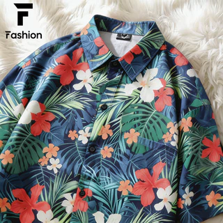 ใส่ได้ทั้งชายหญิง! เสื้อเชิ้ตคู่รัก ลายภาพวาดสีน้ำมันดอกไม้ สไตล์ฮาวาย Unisex