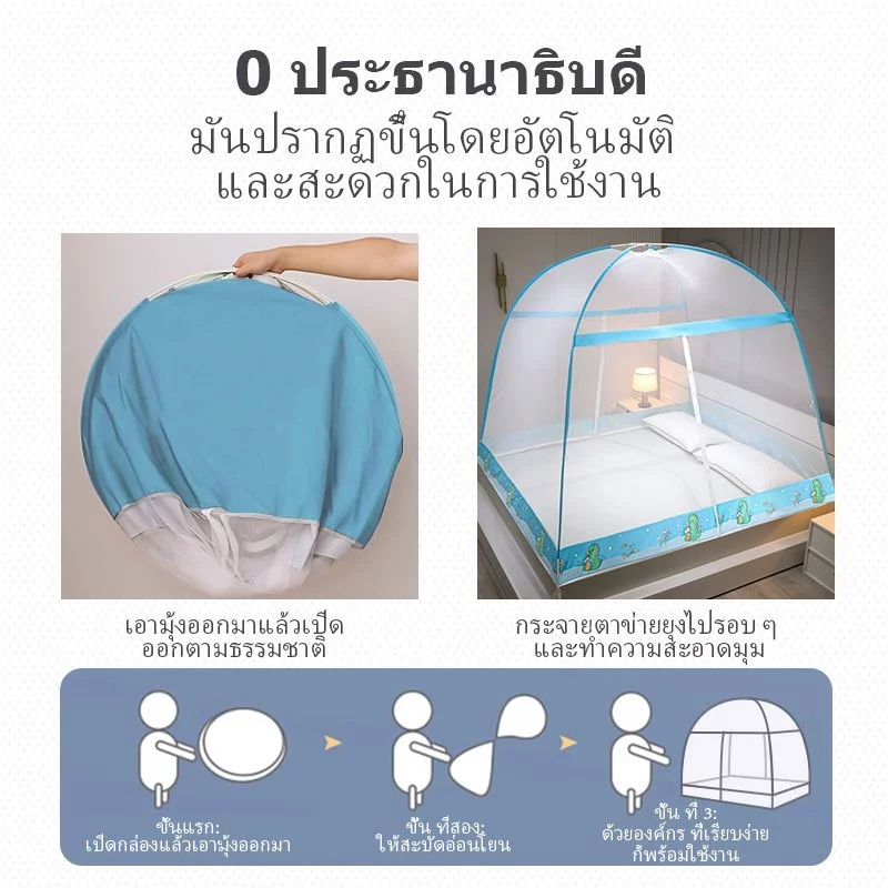 มุ้งกันยุงแบบเต็นท์ 2 ประตู ไม่มีพื้น พับเก็บได้ 4/5/6 ฟุต thumbnail 6