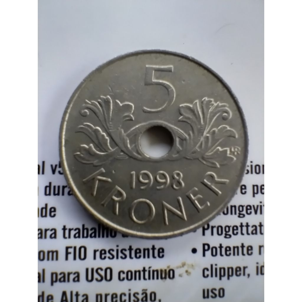 เหรียญ 5 โครน (Kroner) ของประเทศนอร์เวย์ รุ่นปี ค.ศ. 1998 