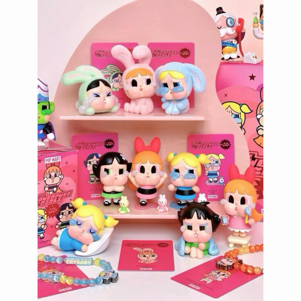 🔥พร้อมส่ง🔥ส่งด่วน‼️[เช็คการ์ด] 🇹🇭 POP MART CRYBABY × Powerpuff Girls Series Figures Blind Box Action Toys Figure⚡️แท้ 💯%
