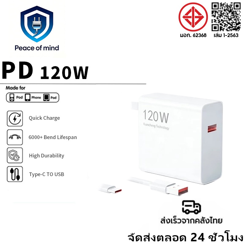 【รับประกัน1ปี】 240W 300W Type-c Super Flash Charge หัวชาร์จเร็ว+สายชาร์จเร็ว charger