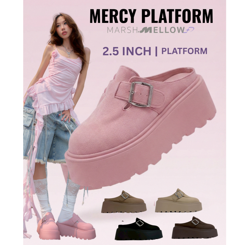 MERCY SLIP ON - MARSHMELLOW รองเท้าส้นตึก รองเท้าเปิดส้น คอลเลคชั่นใหม่เสริมความสูงด้านหลัง