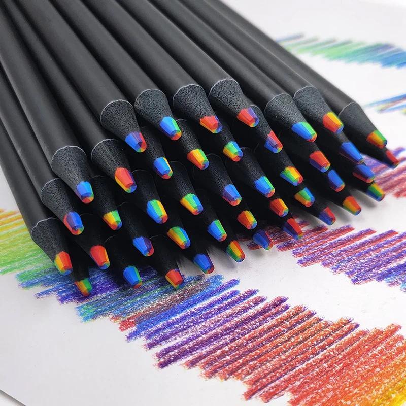 ดินสอสีรุ้ง 7 สีในแท่งเดียว (10 แท่ง) ดินสอไม้สีดำ ไส้สีรุ้ง ระบายสี วาดรูป DIY สำหรับเด็กและศิลปิน พร้อมส่ง