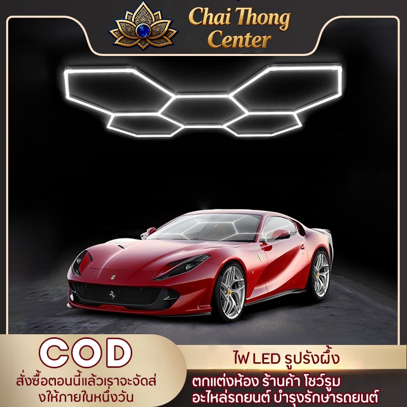 【จัดส่งฟรี】ไฟดูแลรถยนต์ ไฟโรงรถ ไฟ LED รังผึ้ง กันน้ำและกันความชื้น ติดตั้งง่าย ไฟเพดาน ไฟรังผึ้งหกเหลี่ยม ประหยัดพลังงา
