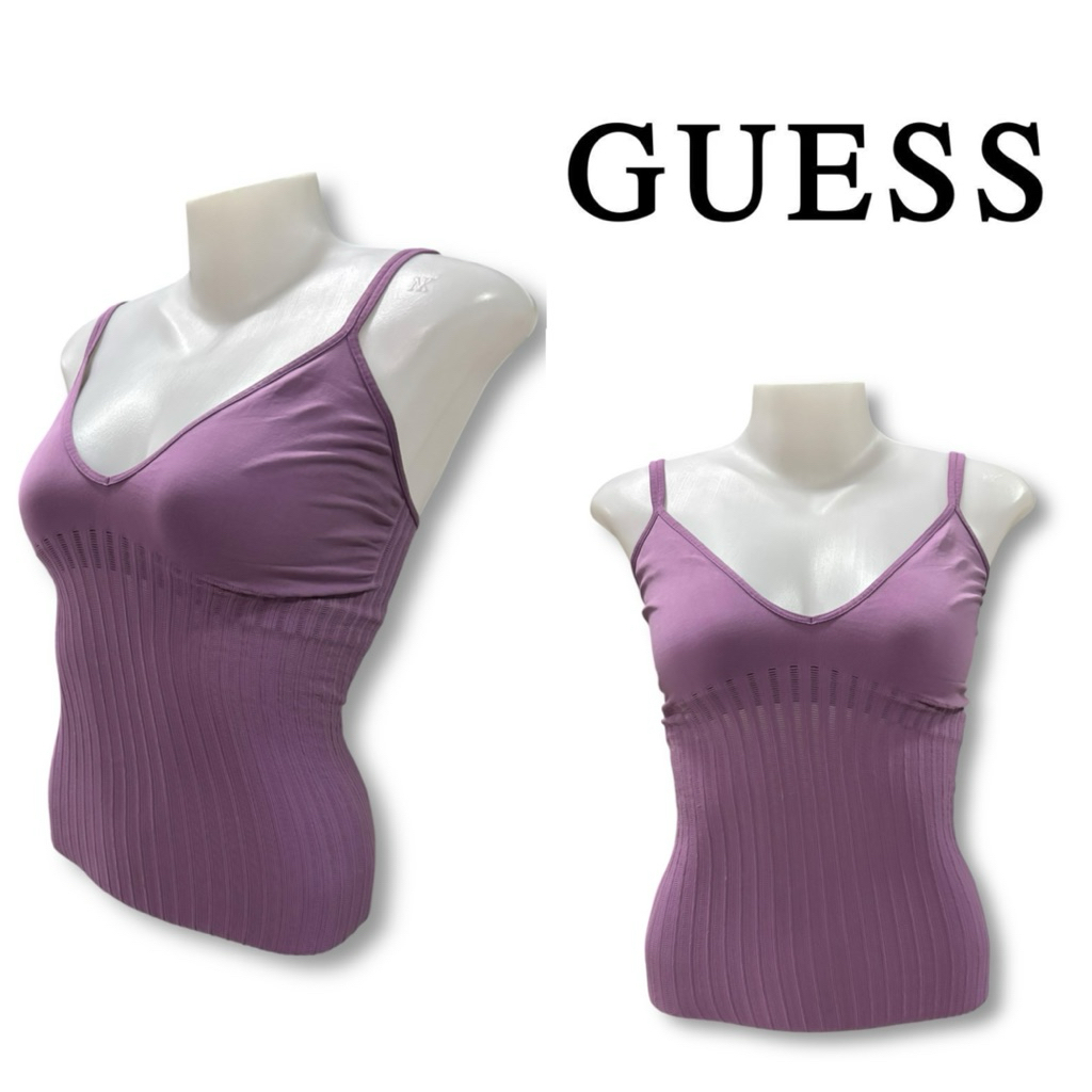 GC573 | GUESS แท้ 💯 (Made in U.S.A.) เสื้อสายเดี่ยวคอวี สีม่วงพาสเทล ✨ เนื้อผ้า Nylon-Spandex กระชับ