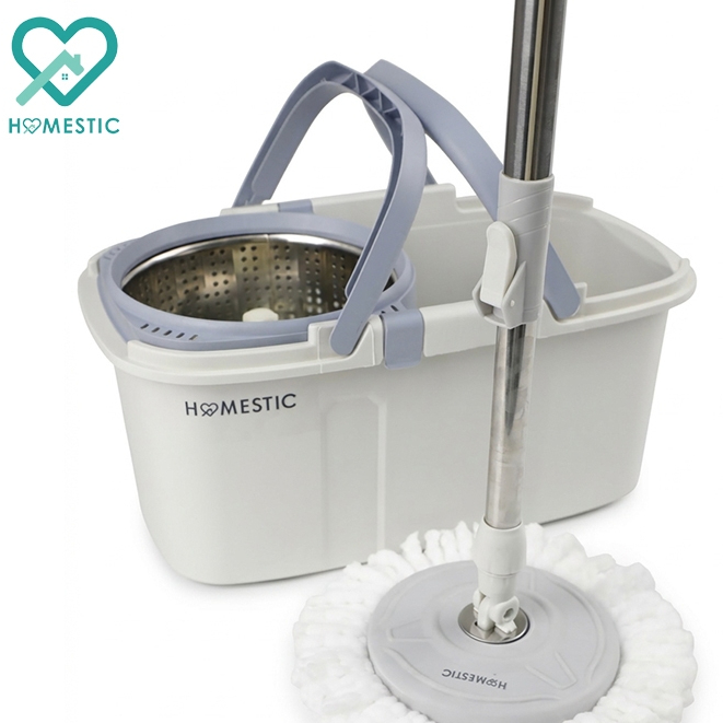 HOMESTIC ไม้ถูพื้น Spin Mop ถังปั่นสแตนเลส หมุนได้ 360° พร้อมผ้าถูพื้น ไม้ม็อบ ชุดถังปั่นม๊อบ