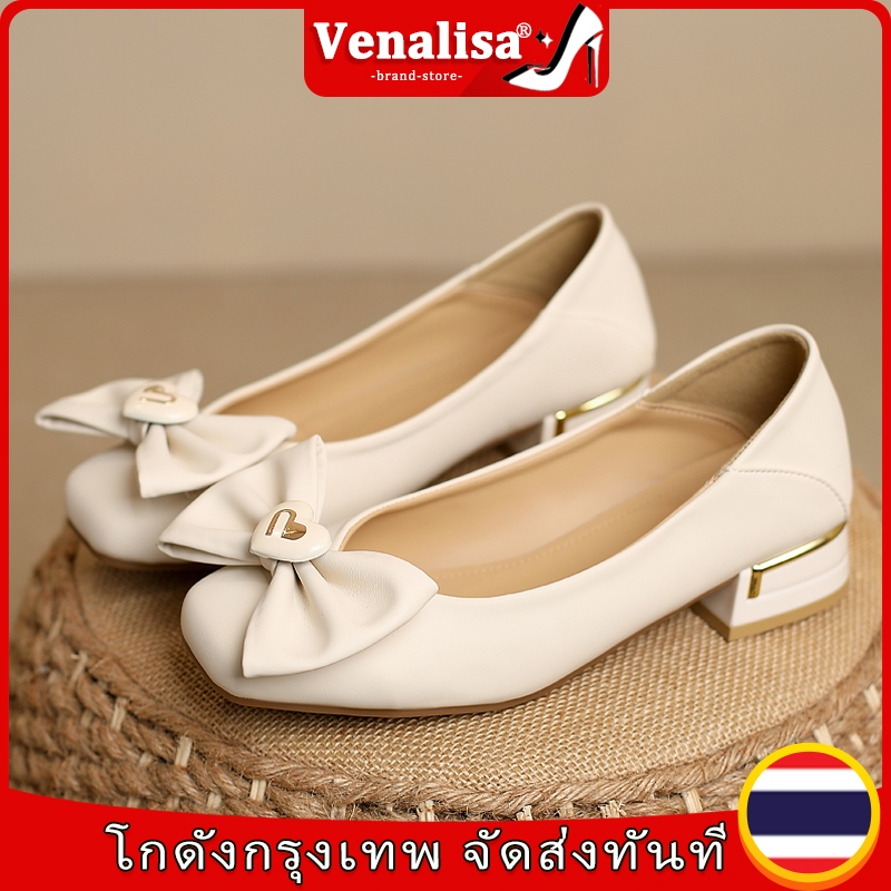 Venalisa รองเท้าส้นสูงสำหรับผู้หญิง สง่างาม ปลอบโยน ดีไซน์หัวเหลี่ยมและผูกโบว์ เหมาะสำหรับใส่ไปทำงาน