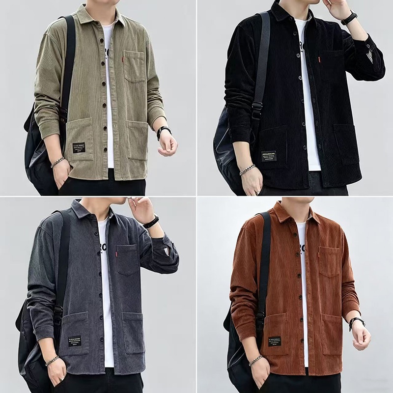ส่งจากไทย✨เสื้อเชิ๊ตผู้ชาย เสื้อเชิ้ตแขนยาวลําลอง ทรงหลวม ผ้าลูกฟูก สไตล์เกาหลี ไซซ์ M - 3XL #N2036