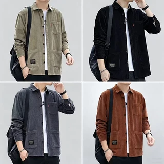 ส่งจากไทย✨เสื้อแจ็คเก็ตผู้ชาย เสื้อเชิ้ตแขนยาวลําลอง ทรงหลวม ผ้าลูกฟูก สไตล์เกาหลี ไซซ์ M-3XL #N2036