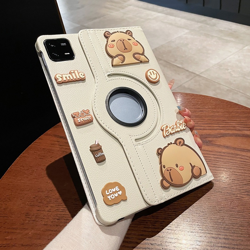 Capybara กาปิบาล่า ขาตั้งหมุนได้360องศา เคสแท็บเล็ตหนังแบบฝาพับ Tablet Case Xiaomi Pad 5 6 7 8 Pro Redmi Pad 2 SE 2025
