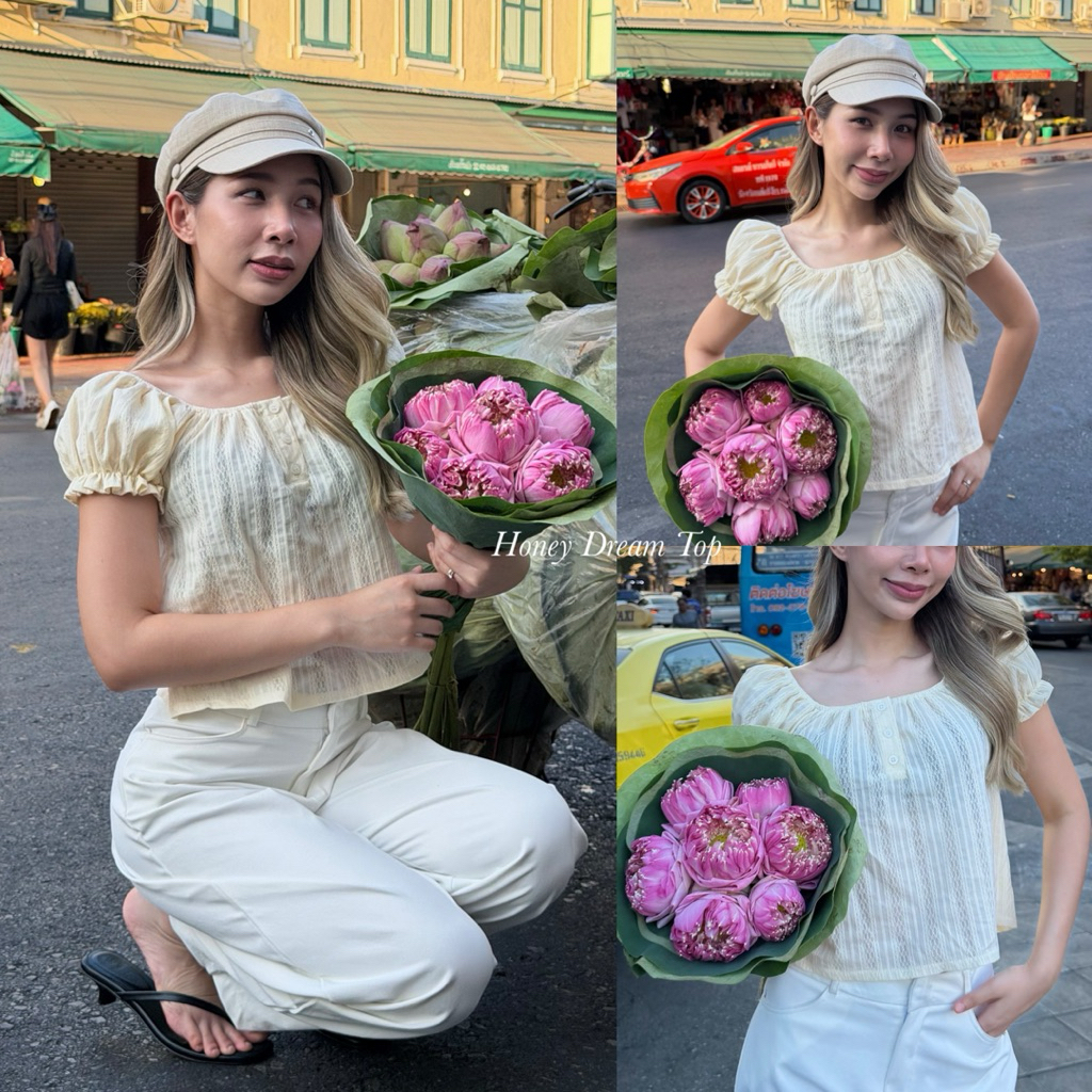 Honey Dreamm Top เสื้อแขนสั้นตุ๊กตาผ้าฉลุ