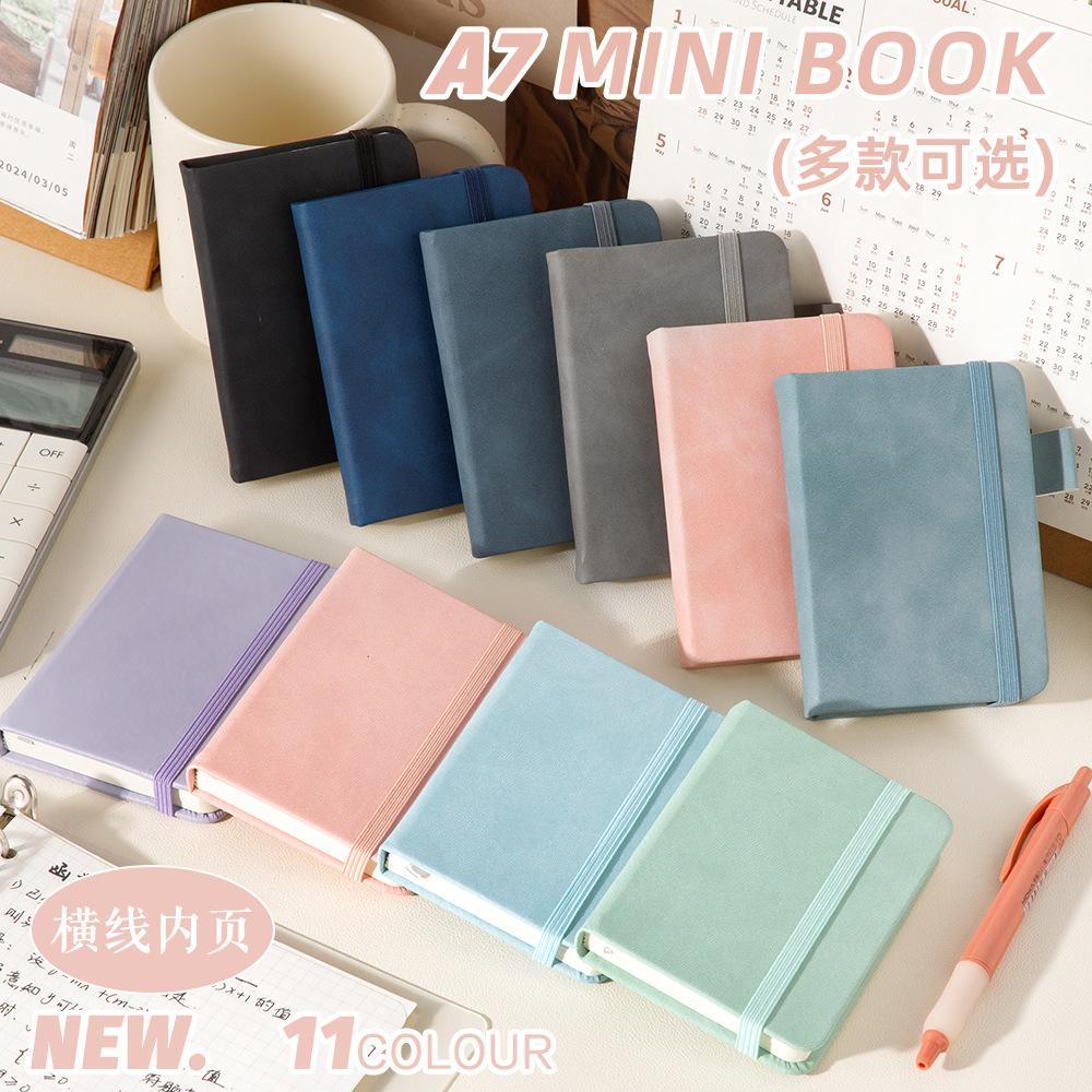 สมุดโน้ตเล่มเล็ก A7 สมุดจดบันทึก 96 แผ่น ปกหนัง PU พกพาง่าย มีเส้นแนวนอน เครื่องเขียนสไตล์มินิมอล