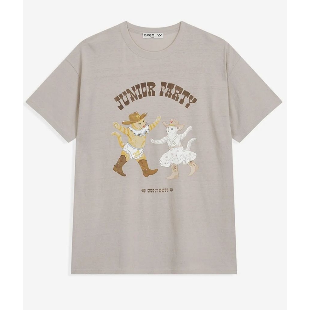 [พรีออเดอร์] Open YY  Pet Club Party T-shirt (Beige/Navy)