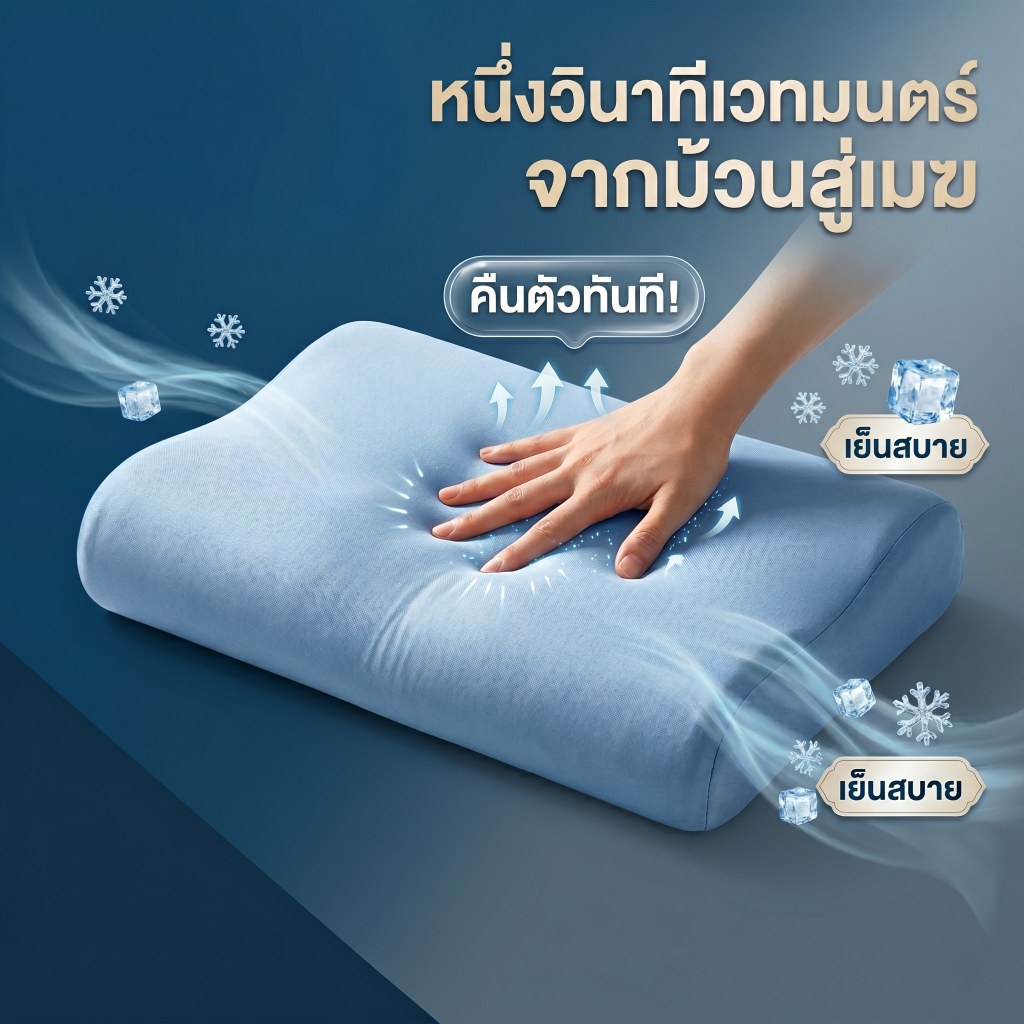หมอน หมอนสุขภาพเพื่อการนอนหลับลึก สัมผัสเย็นดุจติดแอร์ ไร้แรงกดทับ หนา 10 ซม. (สีฟ้า/สีชมพู)